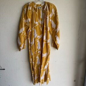DZUBI YELLOW Animal Print Cotton Caftan Dress